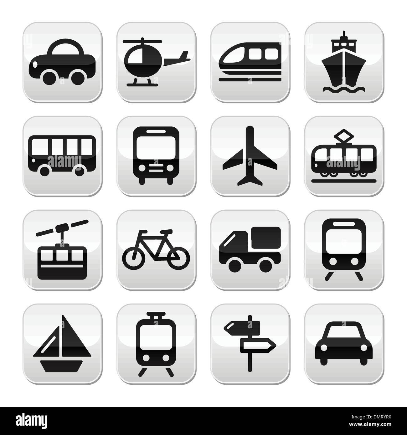 Trasporto, vettore di viaggio i pulsanti impostati isoalated su bianco Illustrazione Vettoriale