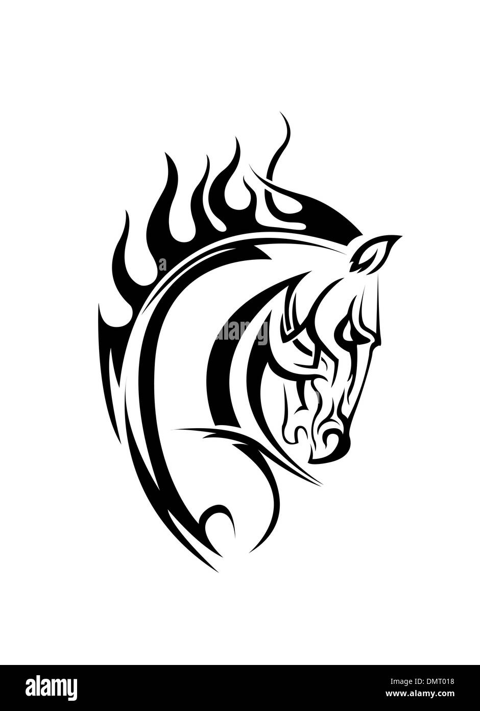 Cavallo tatuaggio in bianco e nero Illustrazione Vettoriale