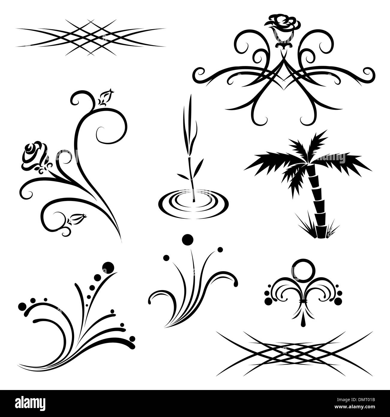 Impianto tattoo patterns in bianco e nero Illustrazione Vettoriale