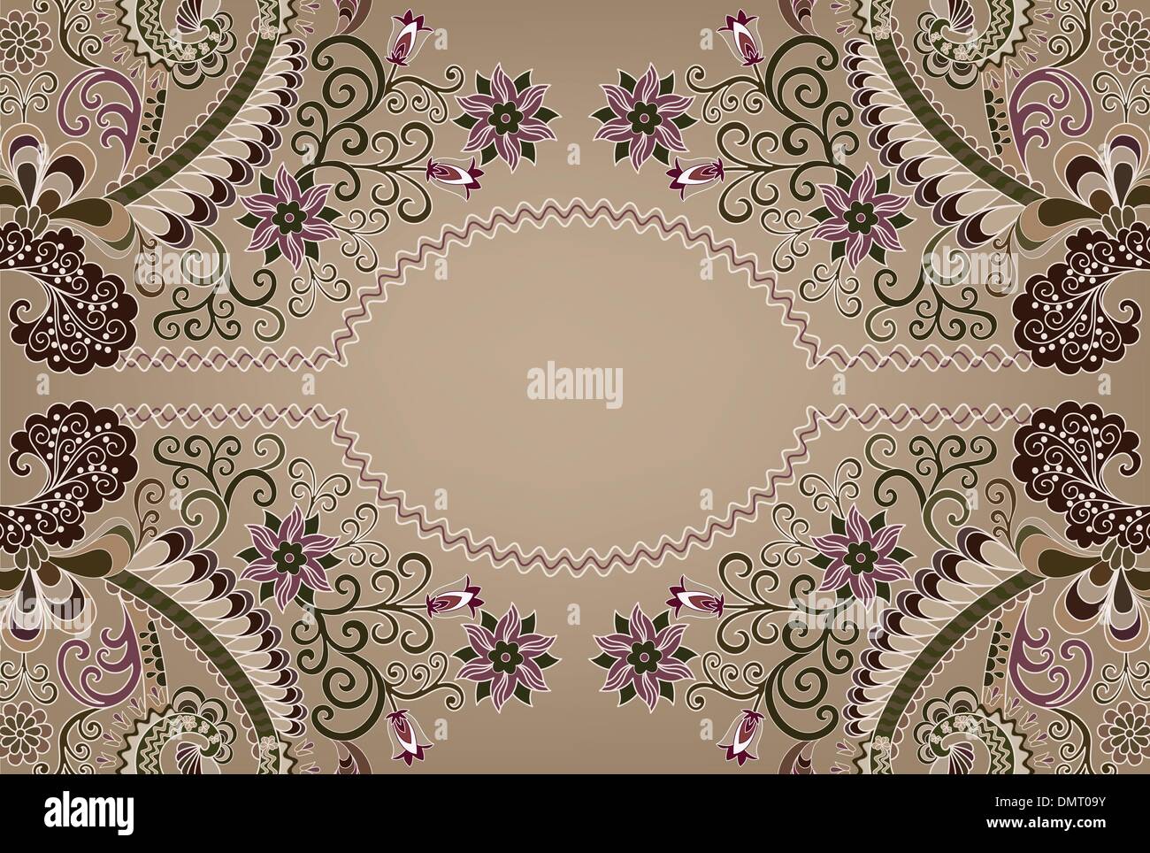 Paisley pattern con ondulate cornice ovale Illustrazione Vettoriale