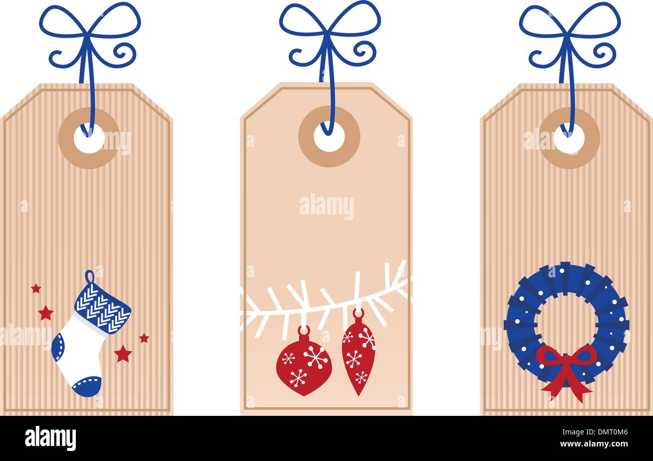Retrò Tag Natale / Etichette isolato su bianco Illustrazione Vettoriale