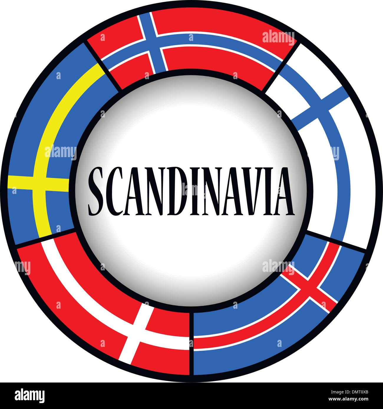 Bandiere scandinavo in un cerchio Illustrazione Vettoriale