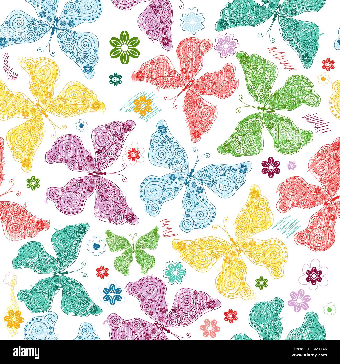 Modello senza soluzione di continuità con le farfalle Illustrazione Vettoriale