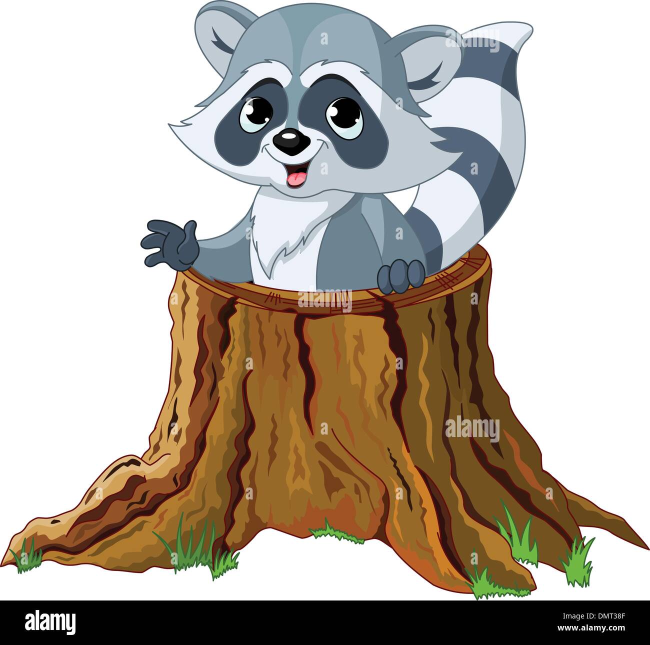 Raccoon nel ceppo di albero Illustrazione Vettoriale