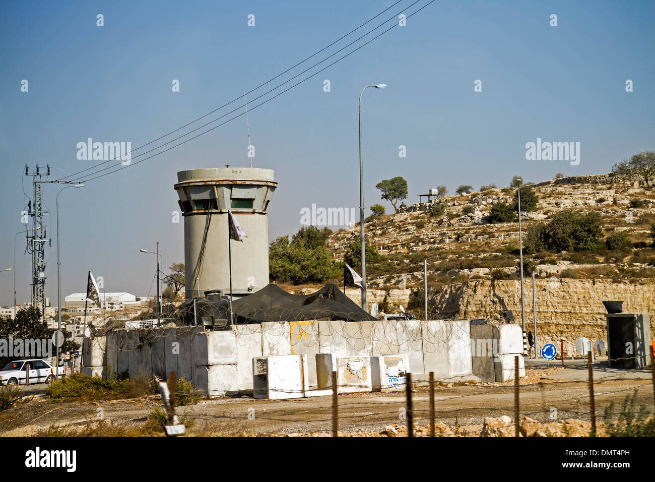 Israeliani cisgiordania torre di guardia nei territori della Palestina. Foto Stock