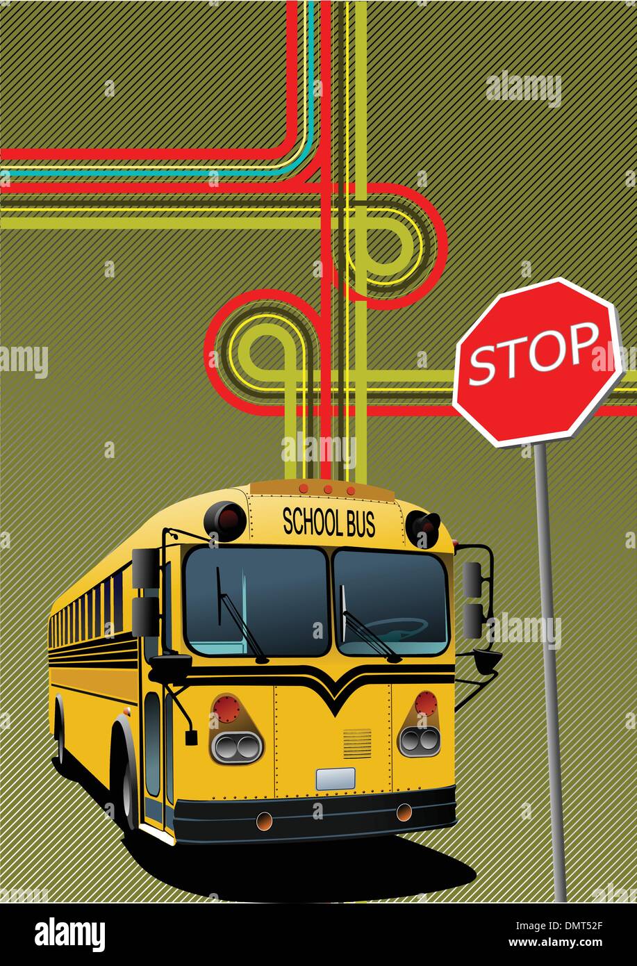 Scuola di giallo e bus city junction. Illustrazione Vettoriale Illustrazione Vettoriale