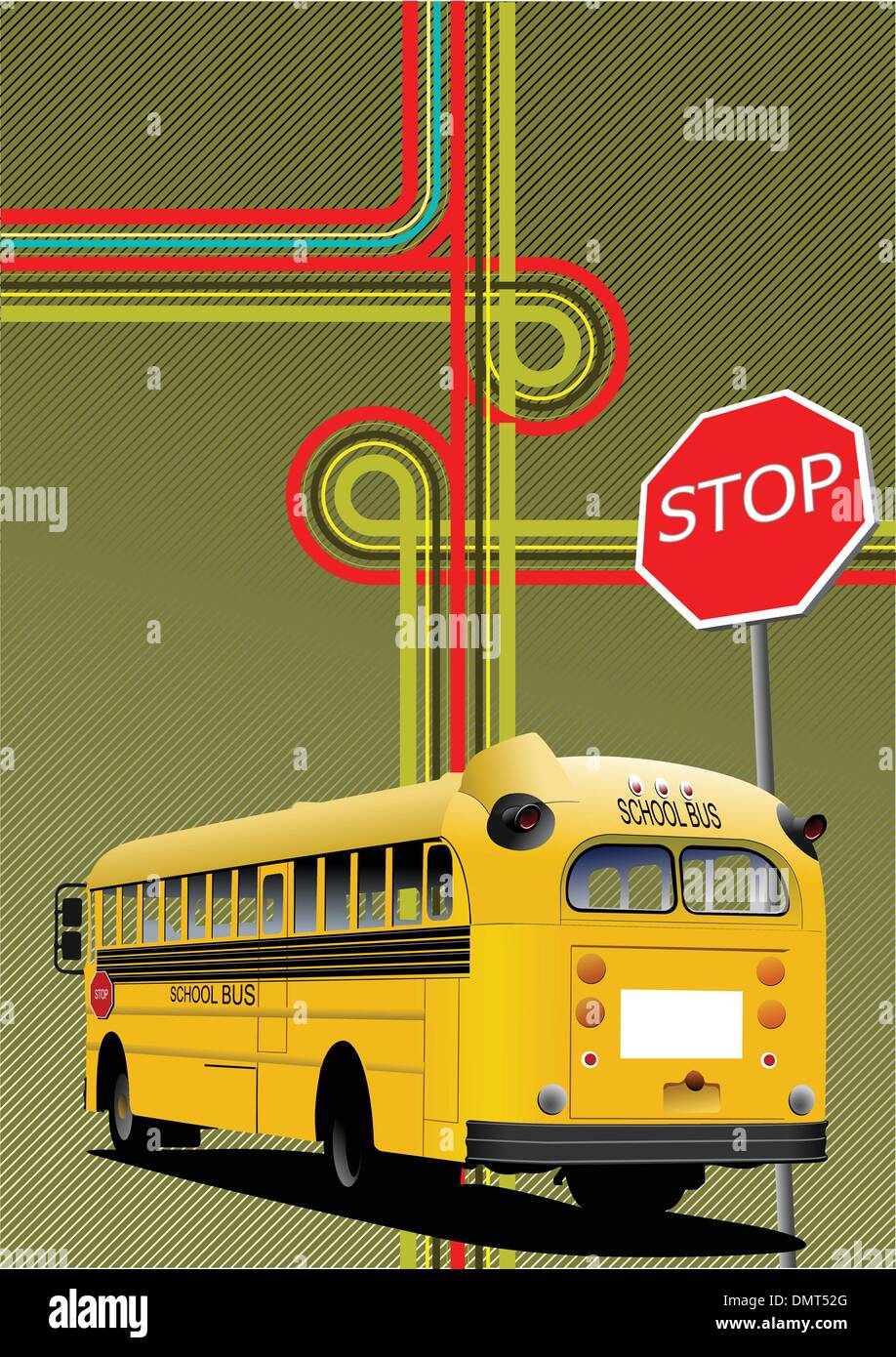 Scuola di giallo e bus city junction. Illustrazione Vettoriale Illustrazione Vettoriale