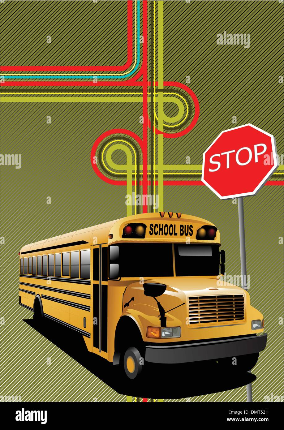 Scuola di giallo e bus city junction. Illustrazione Vettoriale Illustrazione Vettoriale