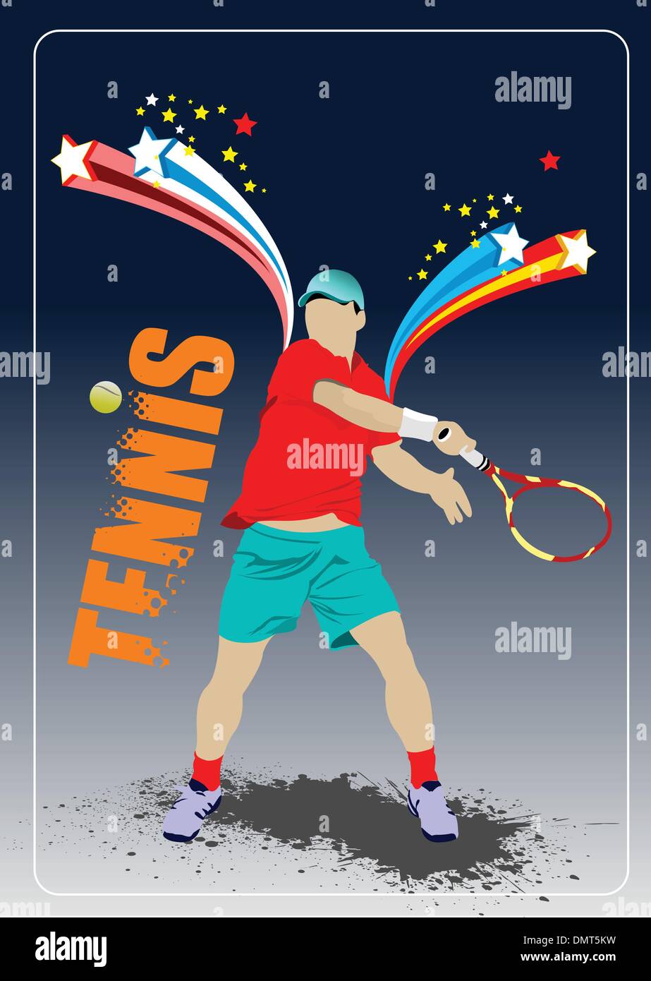 Giocatore di Tennis poster. Colorata illustrazione vettoriale per i progettisti Illustrazione Vettoriale