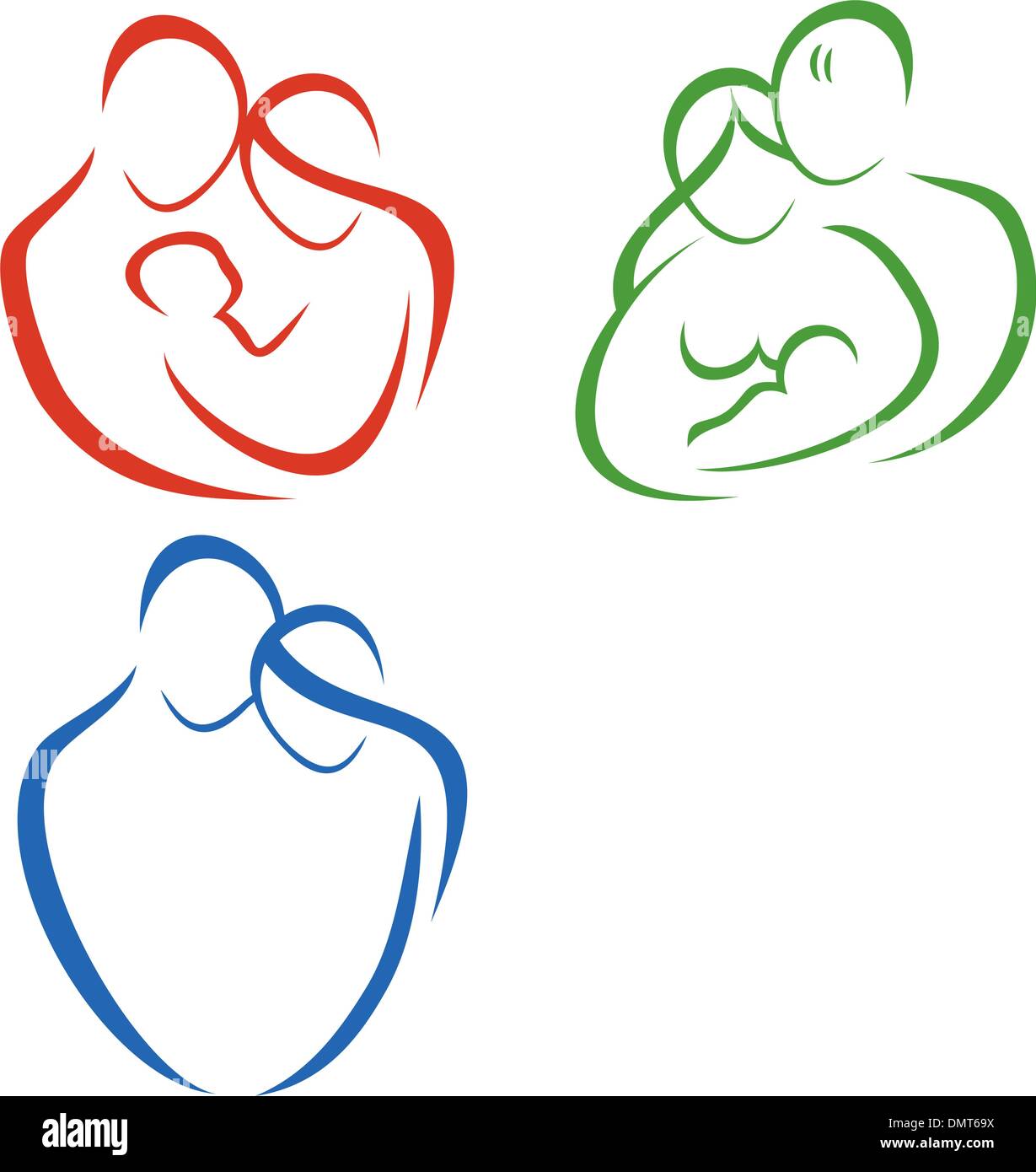 Famiglia insieme di icone in linee semplici Illustrazione Vettoriale