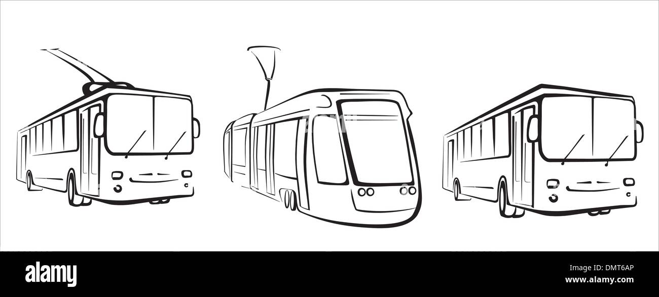 I mezzi di trasporto pubblici set di simboli Illustrazione Vettoriale