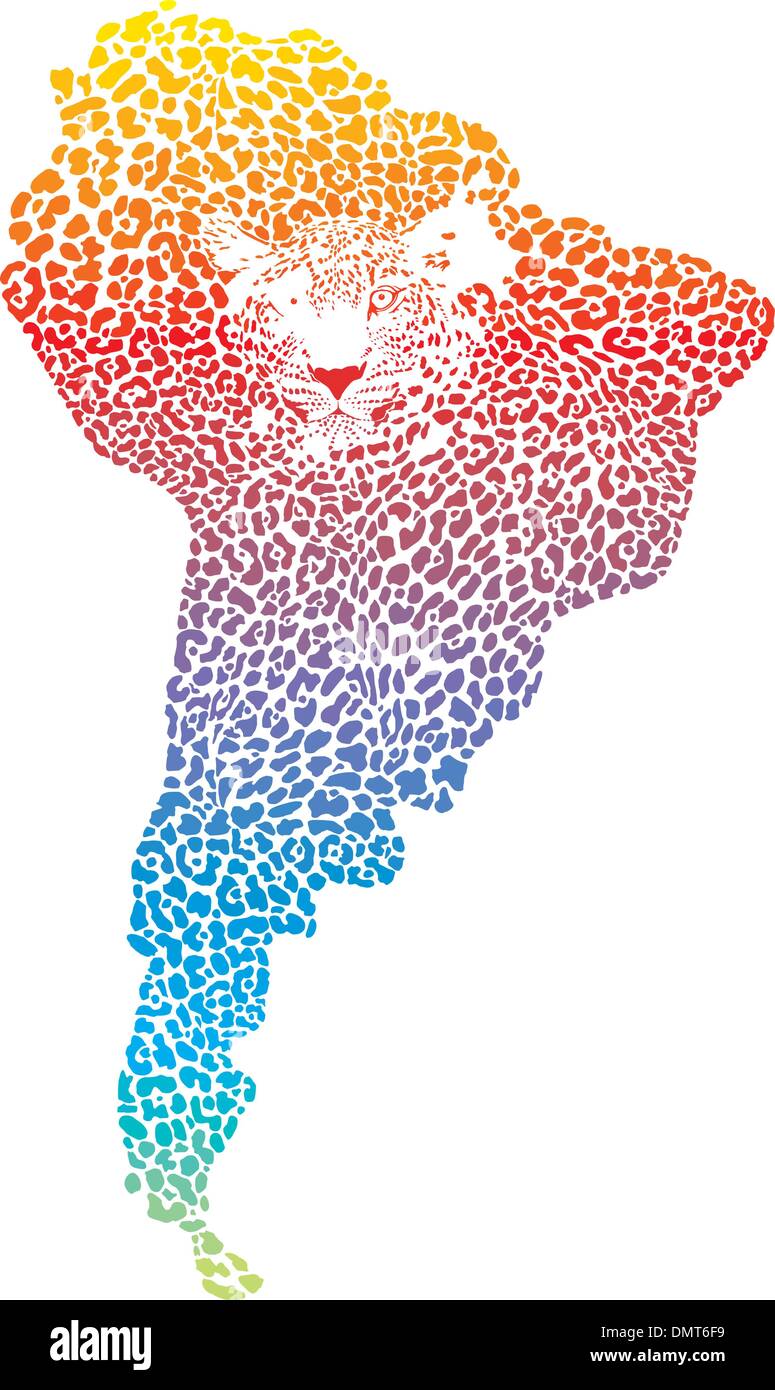 Abstract Jaguar sulla mappa di Sud America Illustrazione Vettoriale