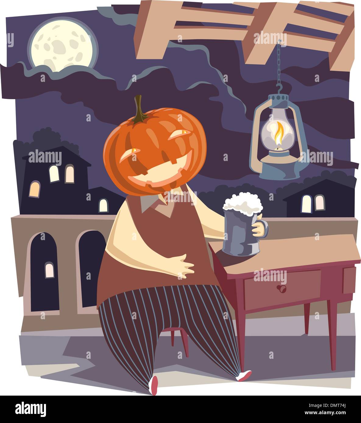 Jack O' Lanterna con una pinta di birra Illustrazione Vettoriale