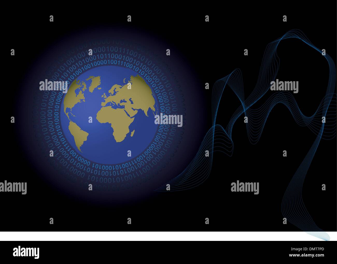 Codice binario si snoda intorno al pianeta3 Illustrazione Vettoriale