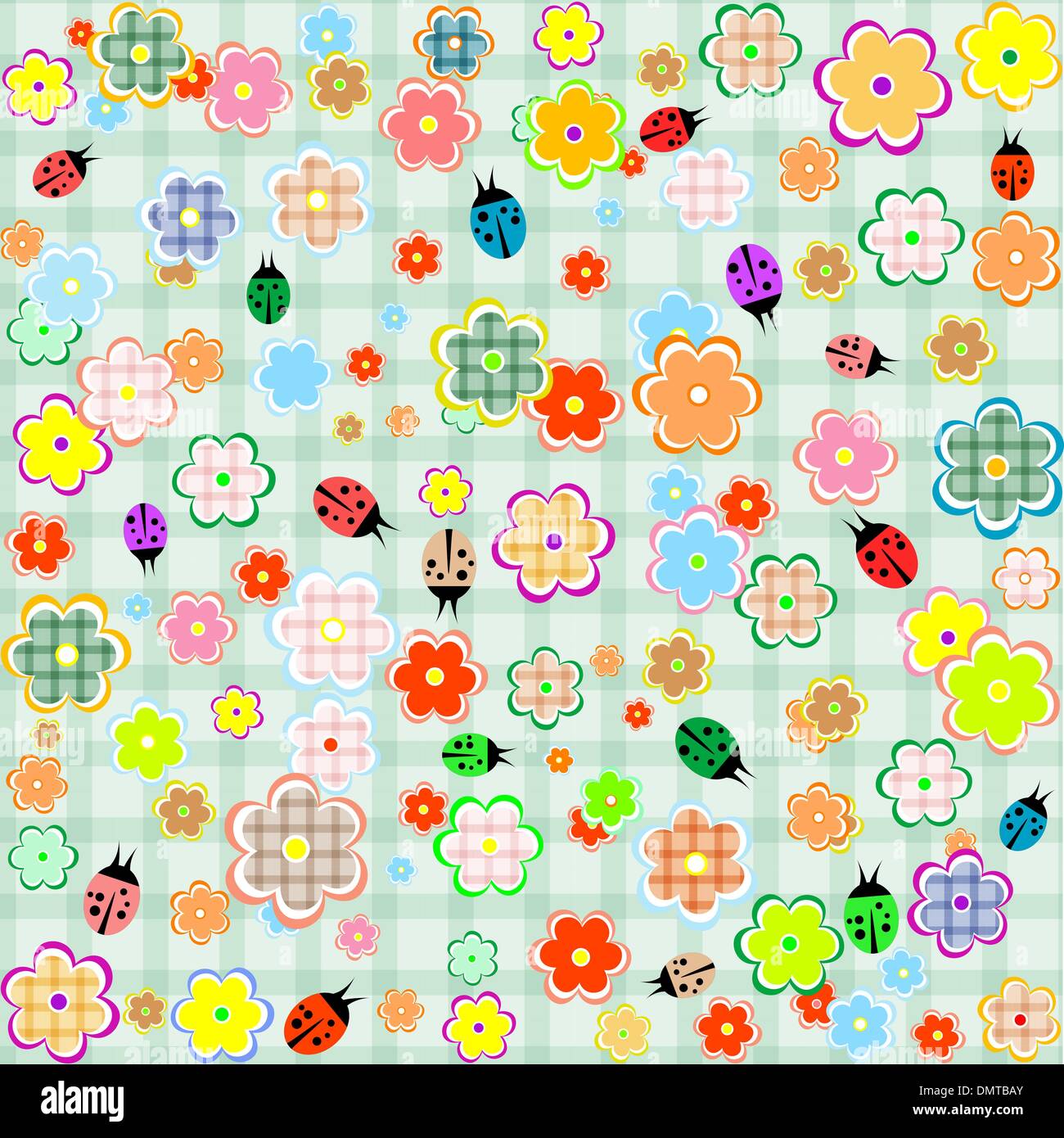 Fiori e ladybugs seamless sfondo pattern Illustrazione Vettoriale