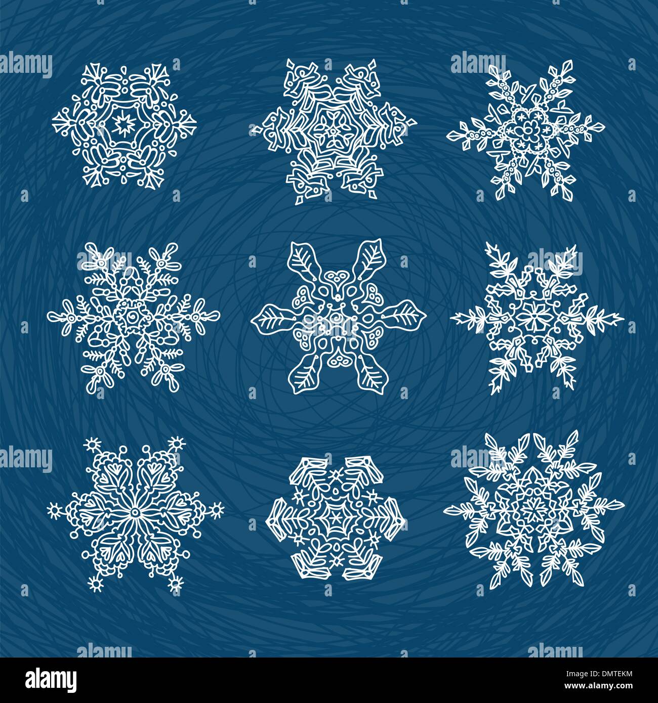 Macro-struttura del real di fiocchi di neve trasformata e disegnata come orn Illustrazione Vettoriale