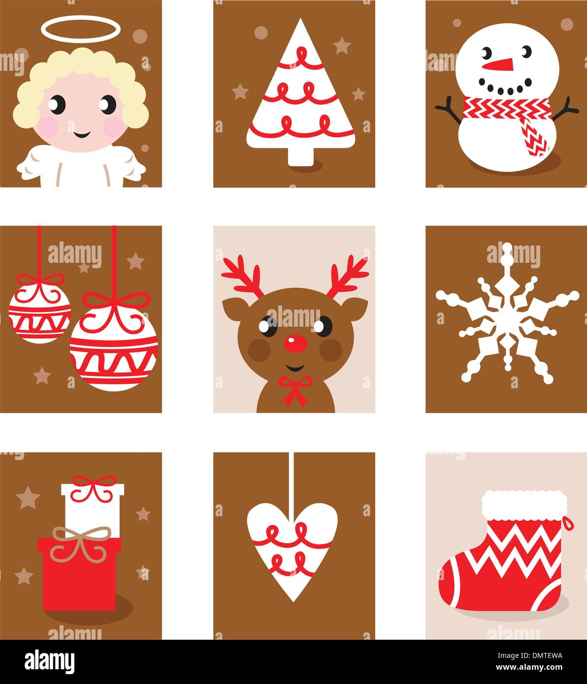 Caratteri di natale & accessori, icona & elementi retrò ( ) Illustrazione Vettoriale