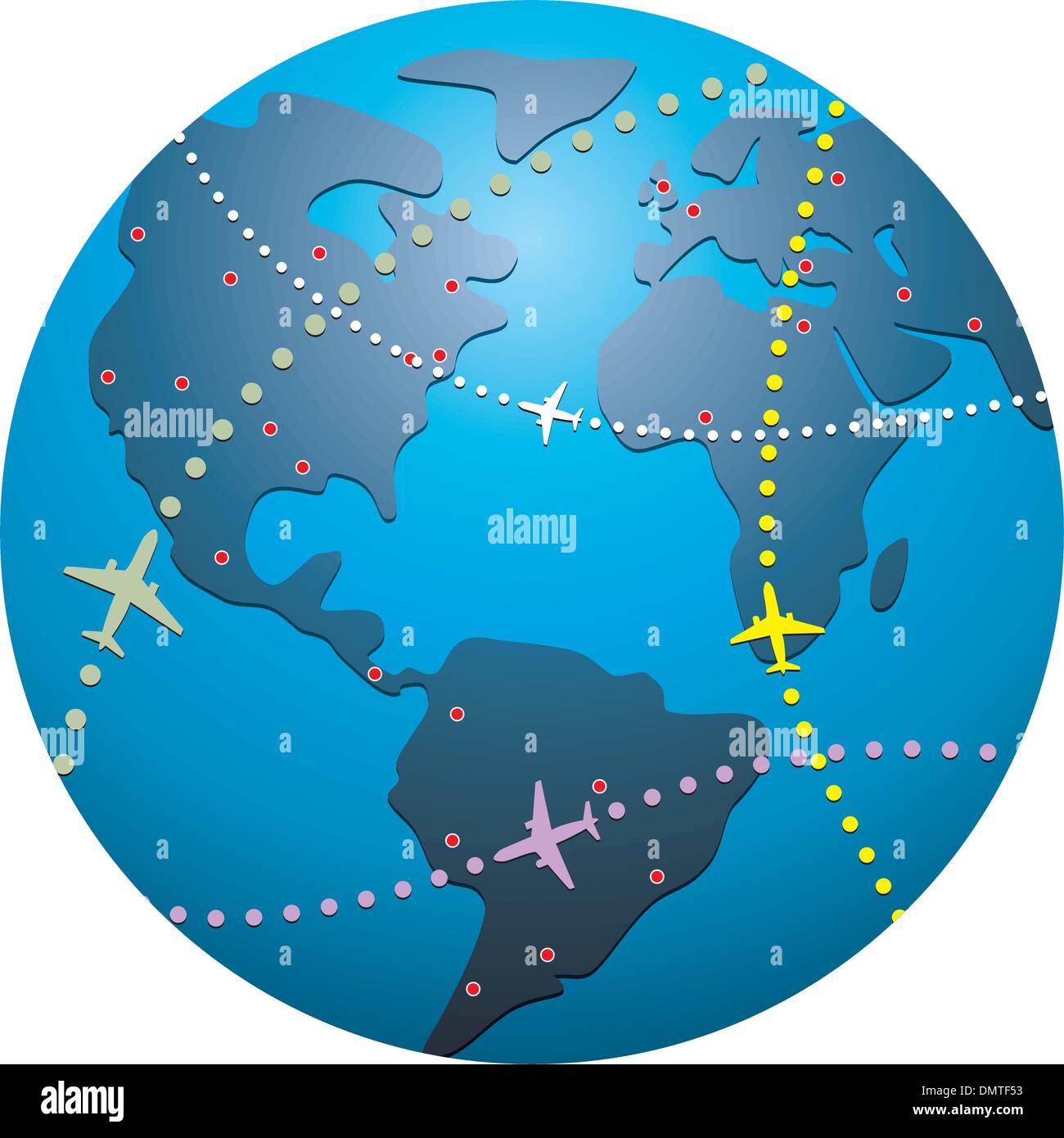 Il vettore aereo le traiettorie di volo su globo terrestre Illustrazione Vettoriale
