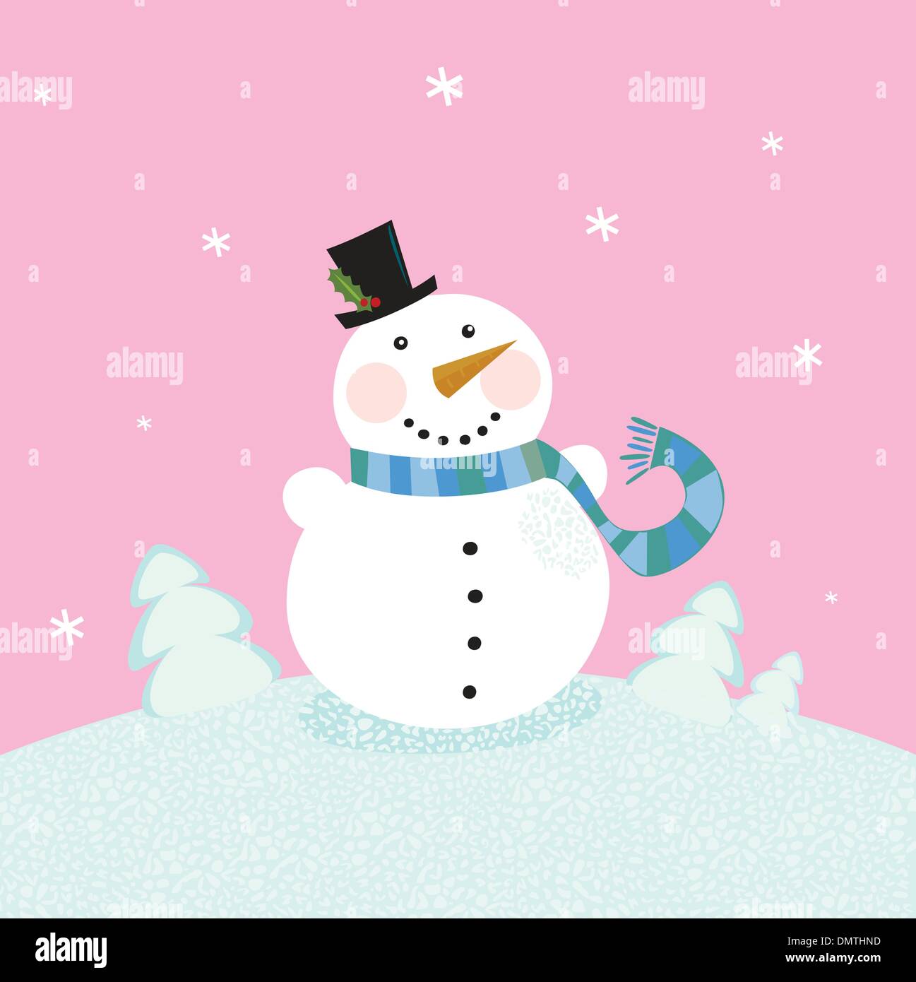 Natale pupazzo di neve su sfondo rosa Illustrazione Vettoriale