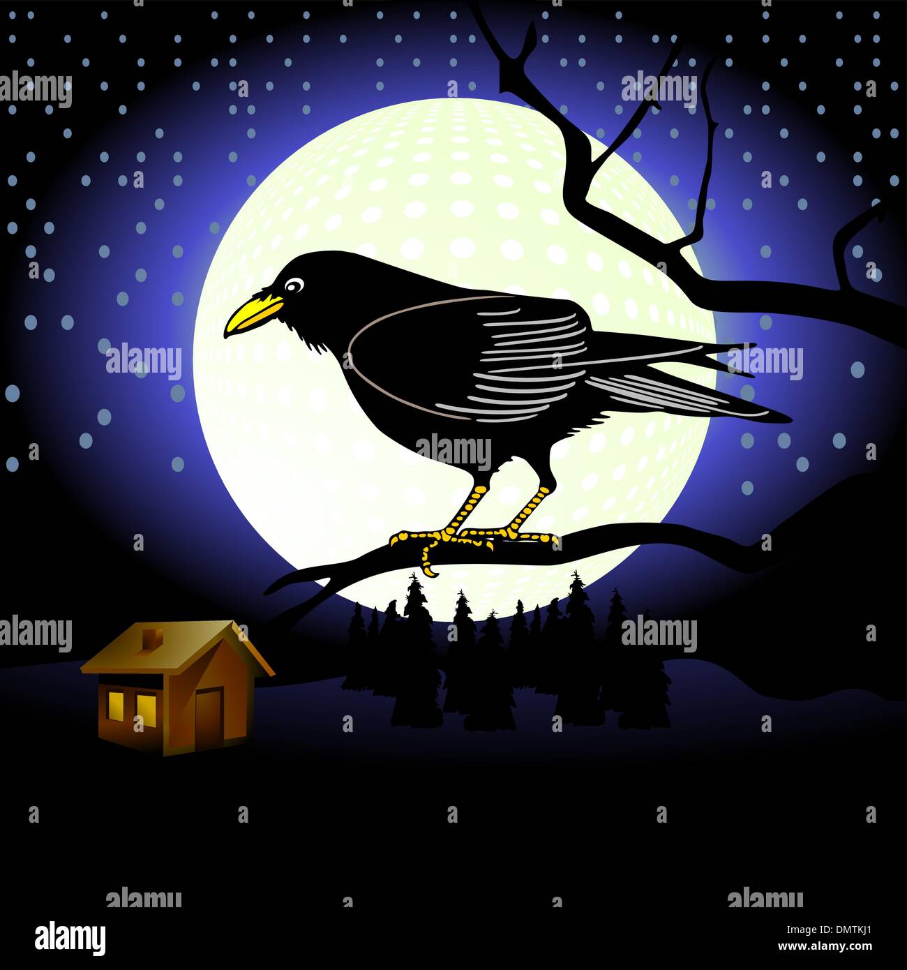 Raven in luna piena Illustrazione Vettoriale