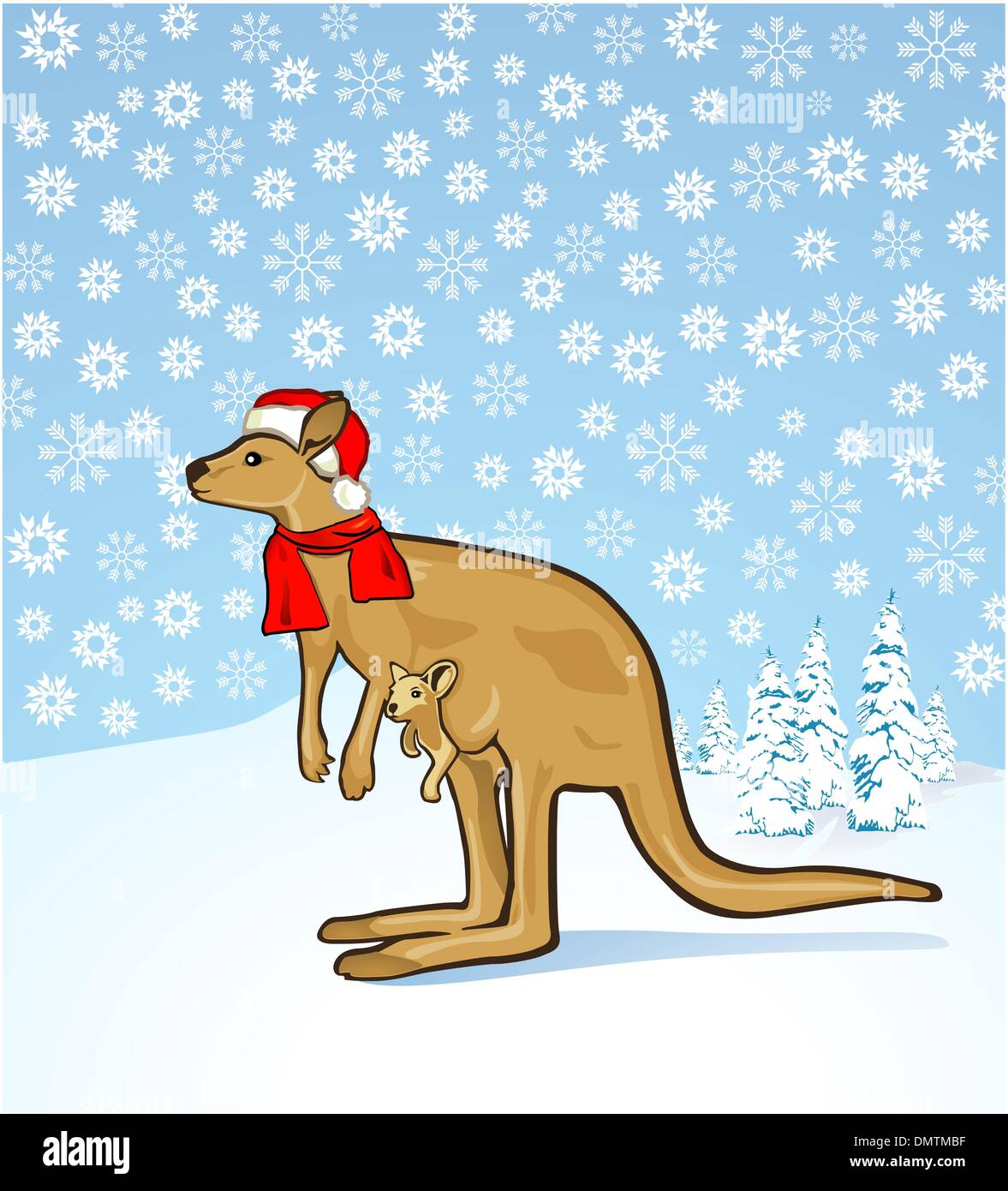 Santa Claus Kangaroo nella neve Illustrazione Vettoriale