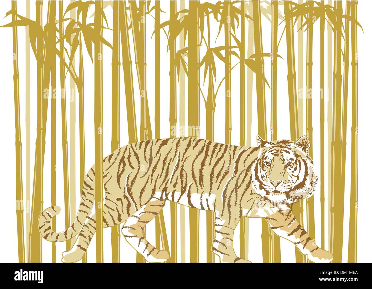 Tigre nella Foresta di Bamboo Illustrazione Vettoriale