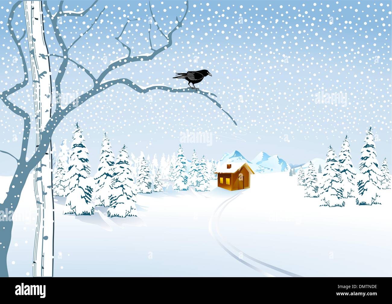 Un cottage nella neve Illustrazione Vettoriale