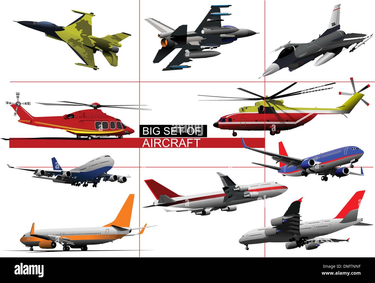 Grande insieme di aeromobili. Illustrazione Vettoriale Illustrazione Vettoriale
