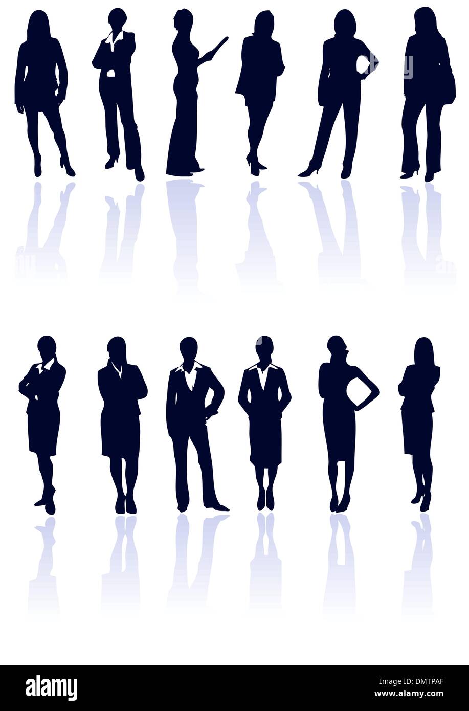 Set di blu scuro business vettore silhouette di donna con reflecti Illustrazione Vettoriale