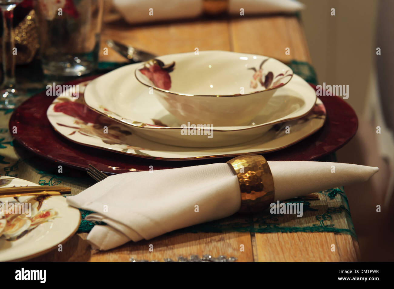 Natale Capodanno cena decorazioni per la tavola Foto Stock