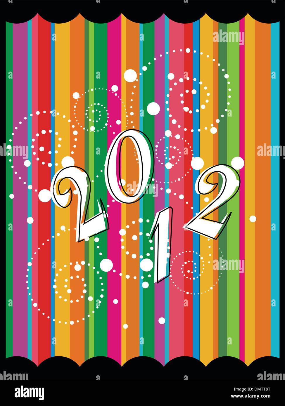 Adorava colorata arte floreale lavoro biglietto di auguri per il nuovo anno Illustrazione Vettoriale