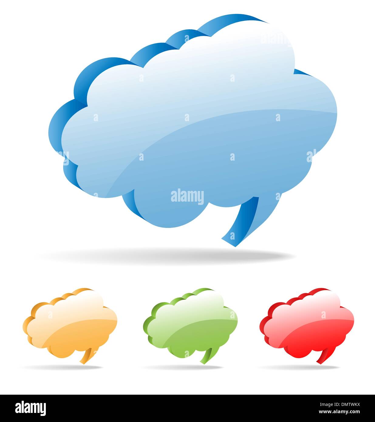 Set di vettore 3D cloud bolle di pensiero per il fumetto o web. Illustrazione Vettoriale