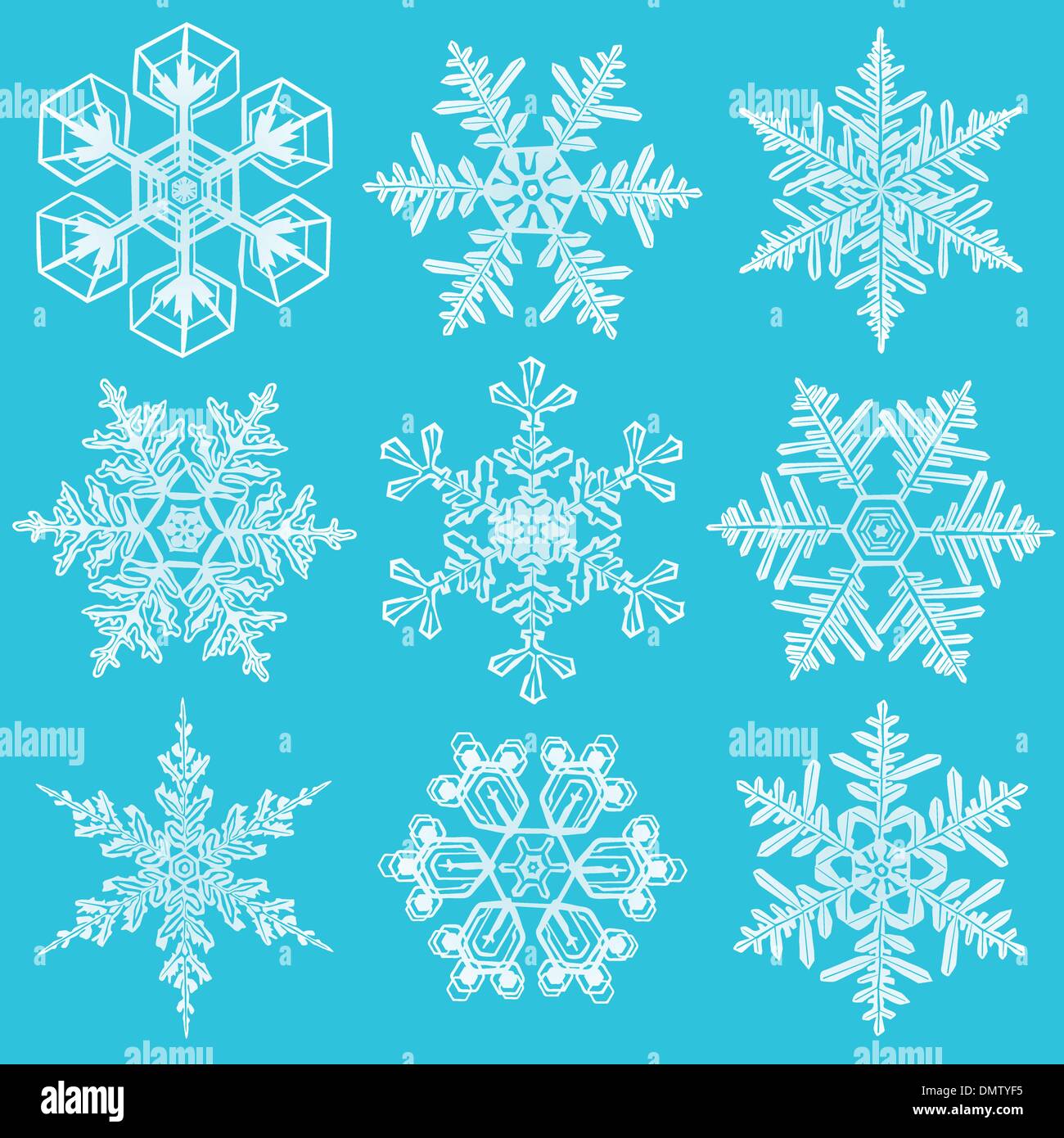 Freddo gradiente di cristallo di fiocchi di neve - set di vettore Illustrazione Vettoriale