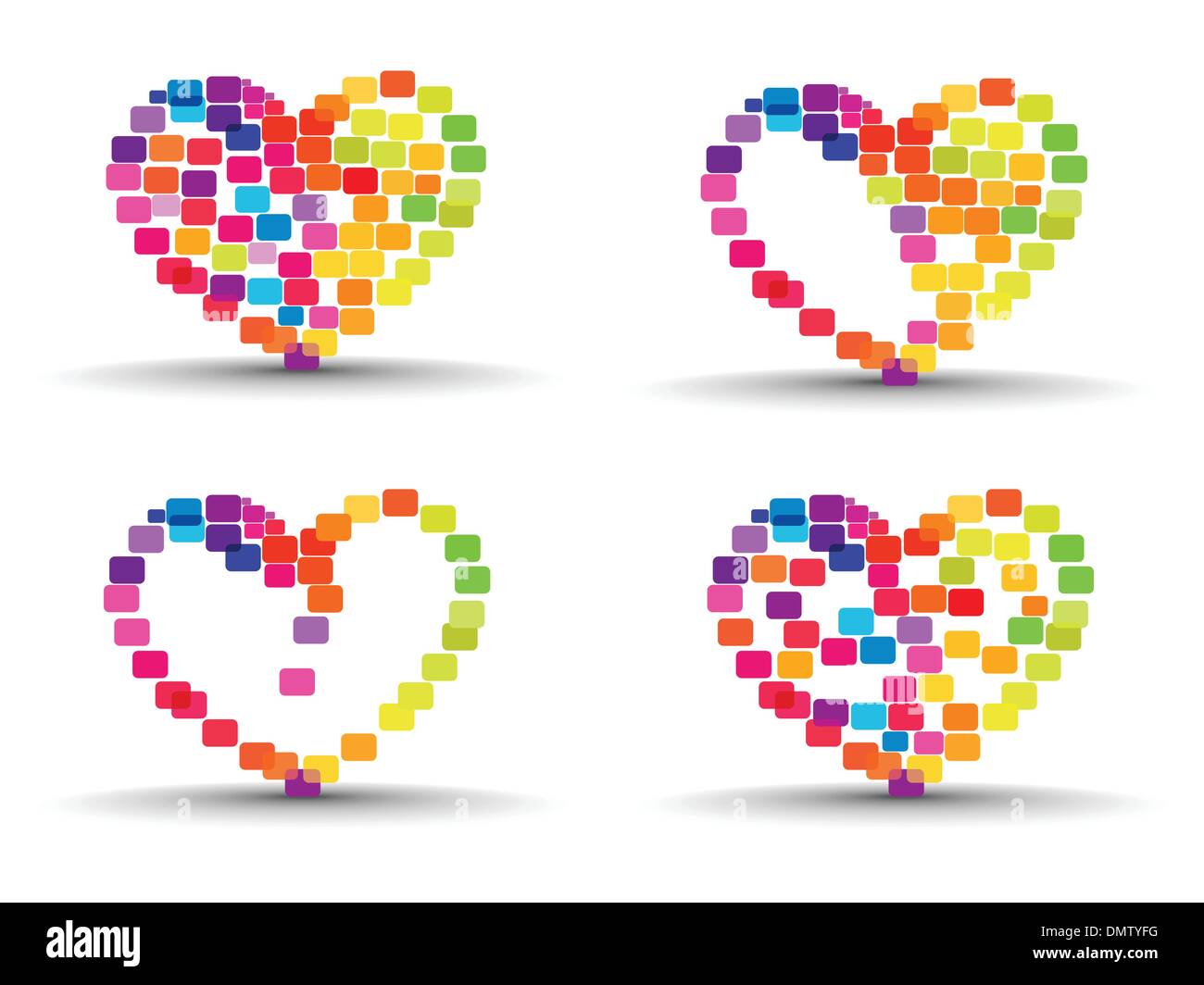 Un set di astratta colorate forme di cuore su sfondo isolato. Illustrazione Vettoriale