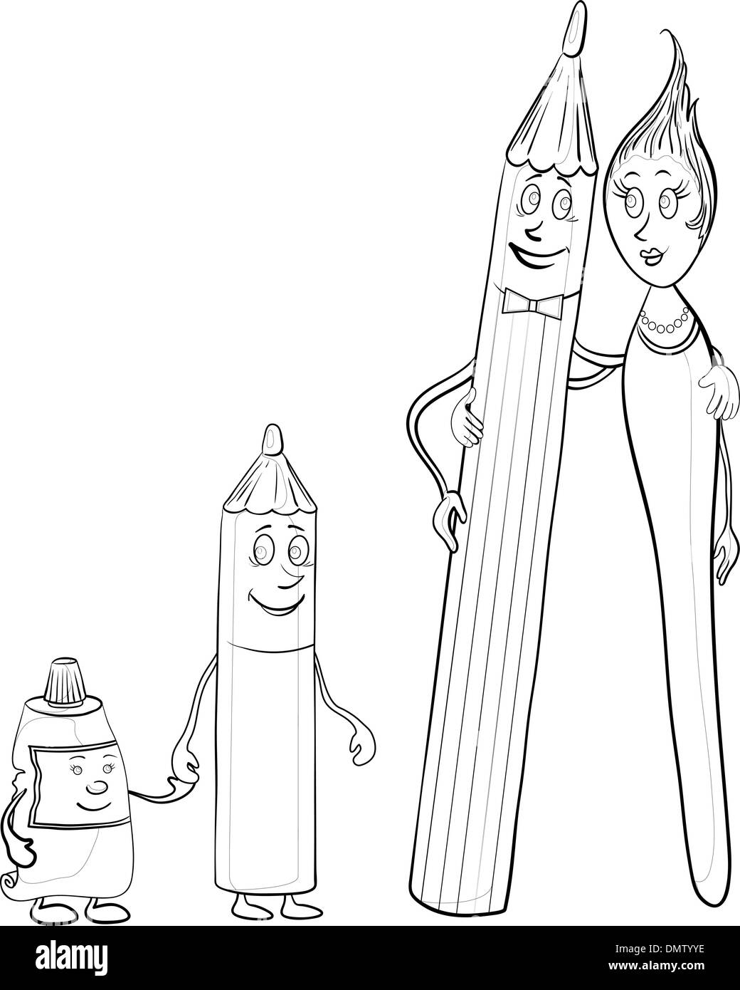 Famiglia: matite,, tubo di vernice, contorni Illustrazione Vettoriale