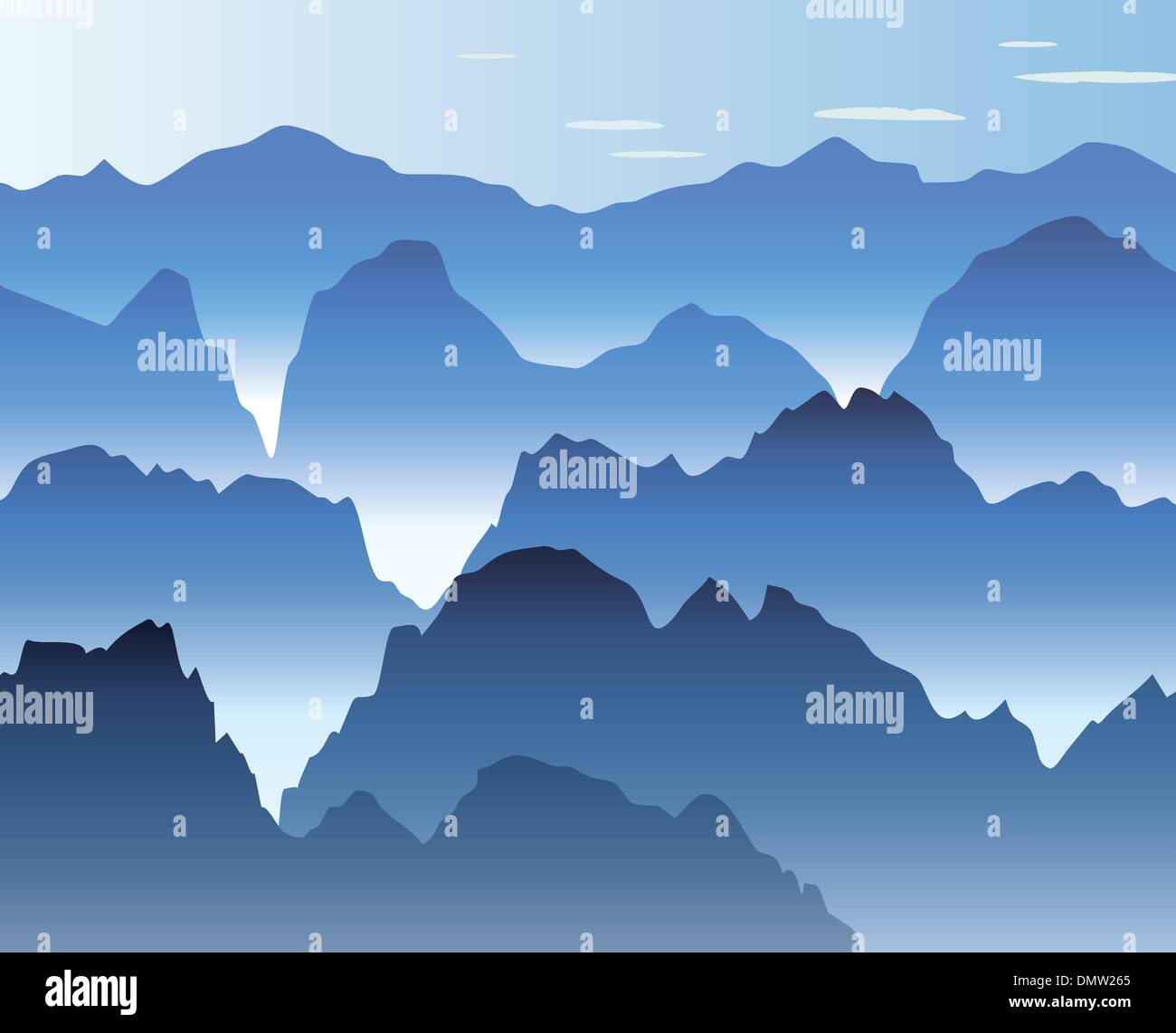 Blu nebbia di mattina in montagna Illustrazione Vettoriale