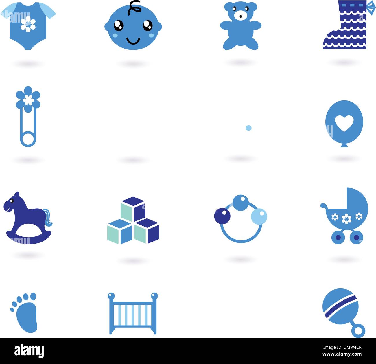 Vector blue raccolta di icone per baby boy isolato su bianco Illustrazione Vettoriale