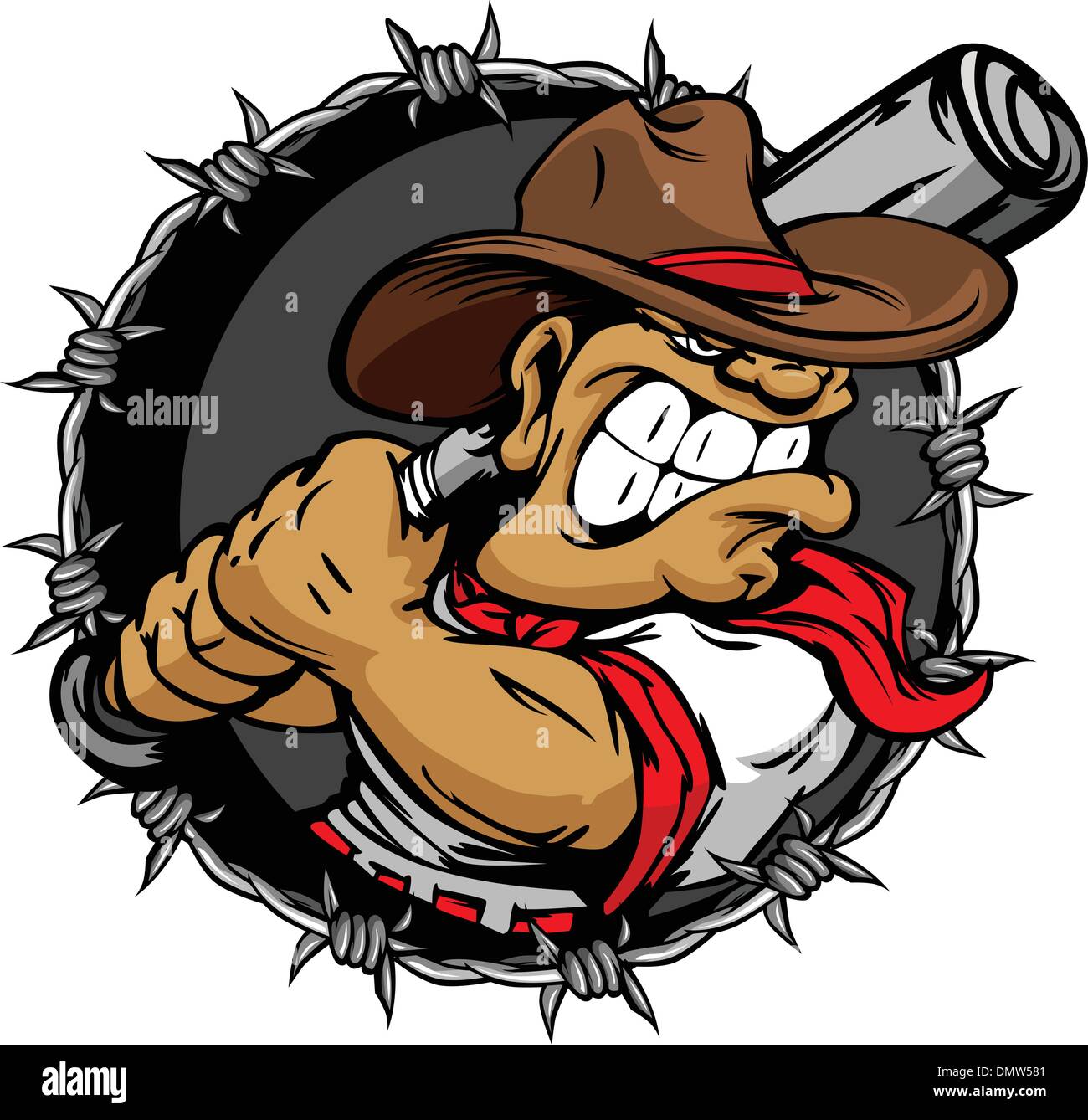 Duro Cowboy giocatore di baseball azienda mazza da baseball Illustrazione Vettoriale