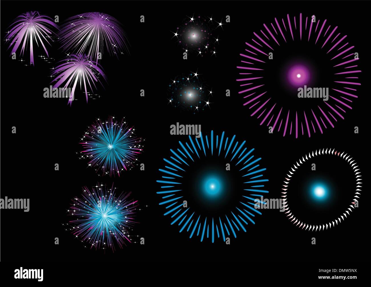 Fuochi d'artificio colorati - set Illustrazione Vettoriale