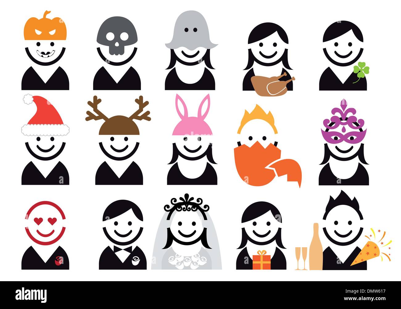 Holiday persone icon set, vettore Illustrazione Vettoriale