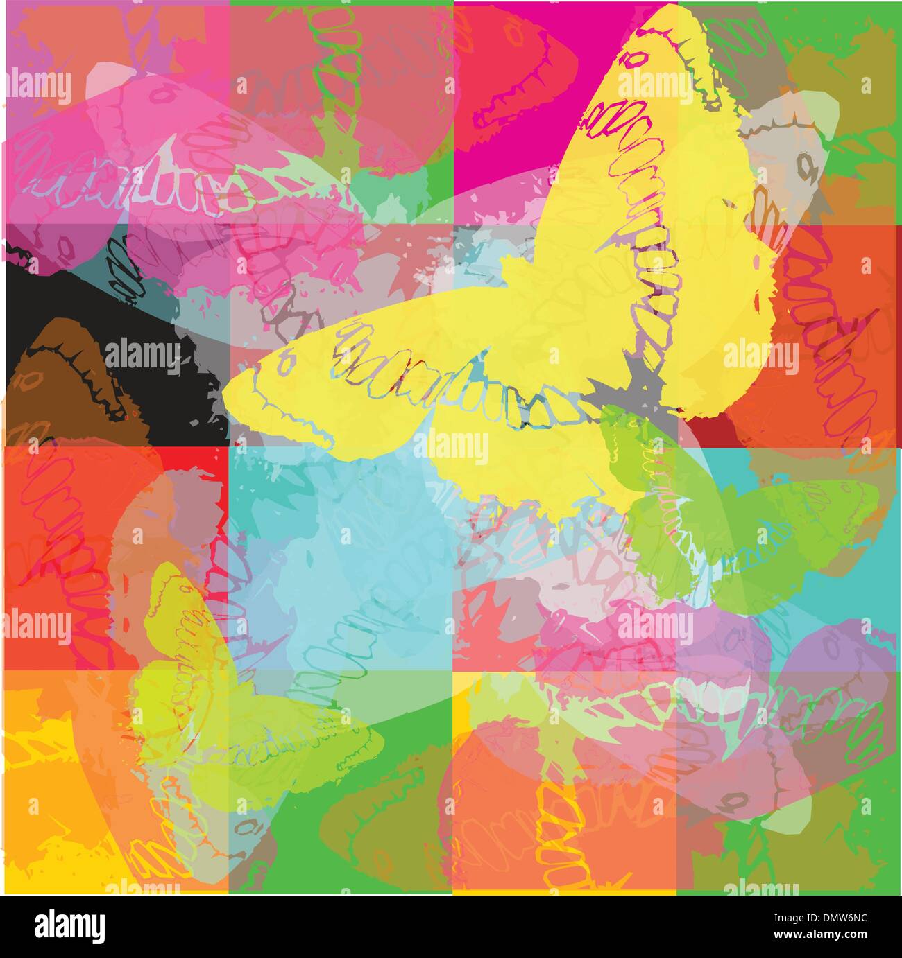 Grunge farfalle sui pop art background Illustrazione Vettoriale