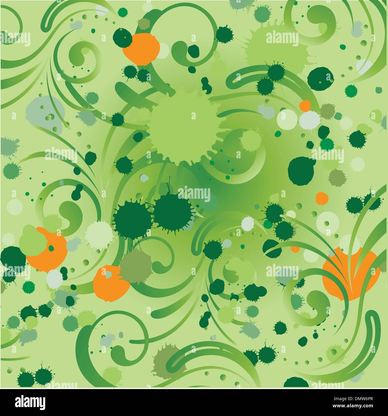 Sfondo verde con spruzzi e natura curles Illustrazione Vettoriale