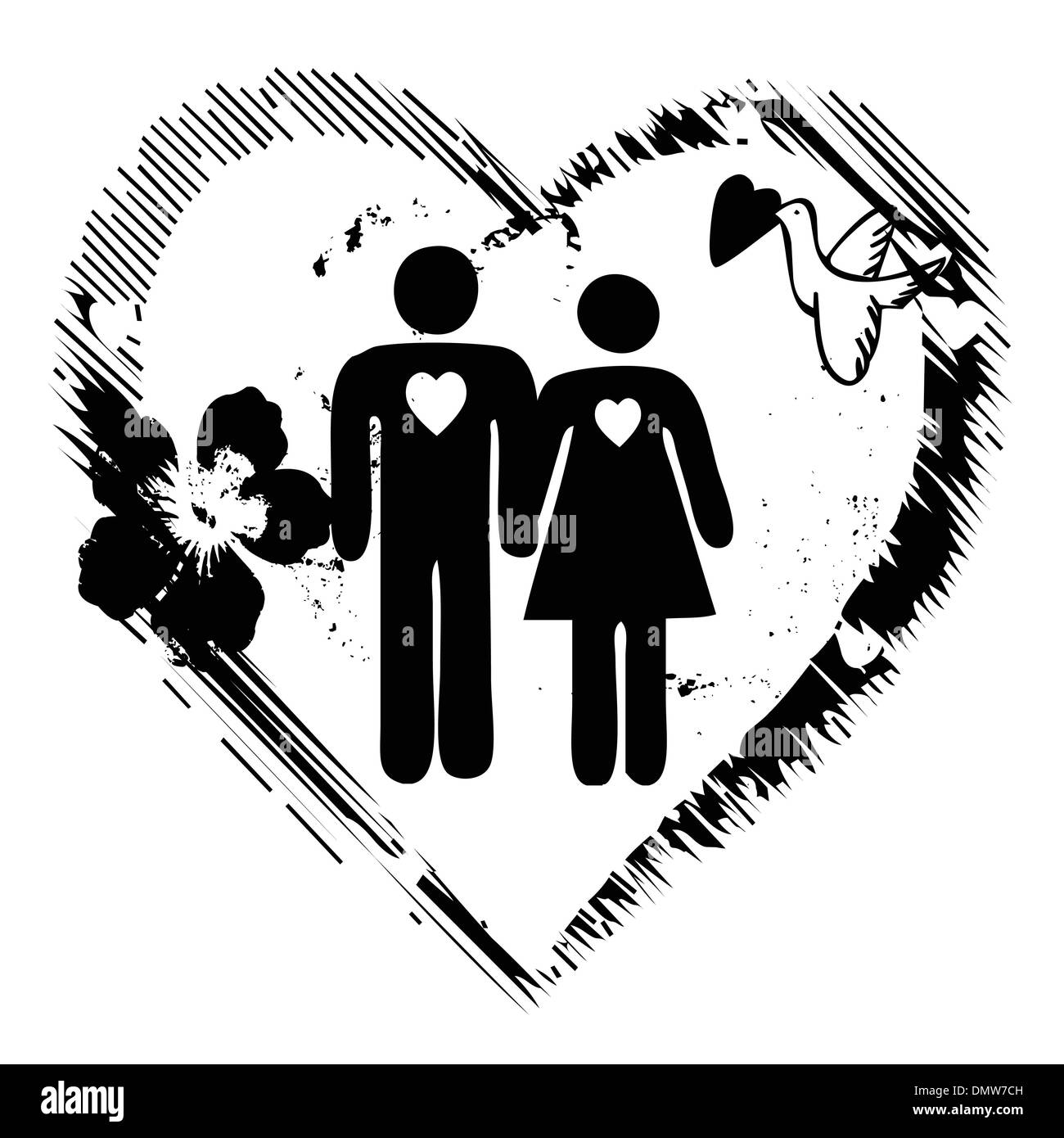 Cou0ple in amore simbolo in bianco e nero Illustrazione Vettoriale