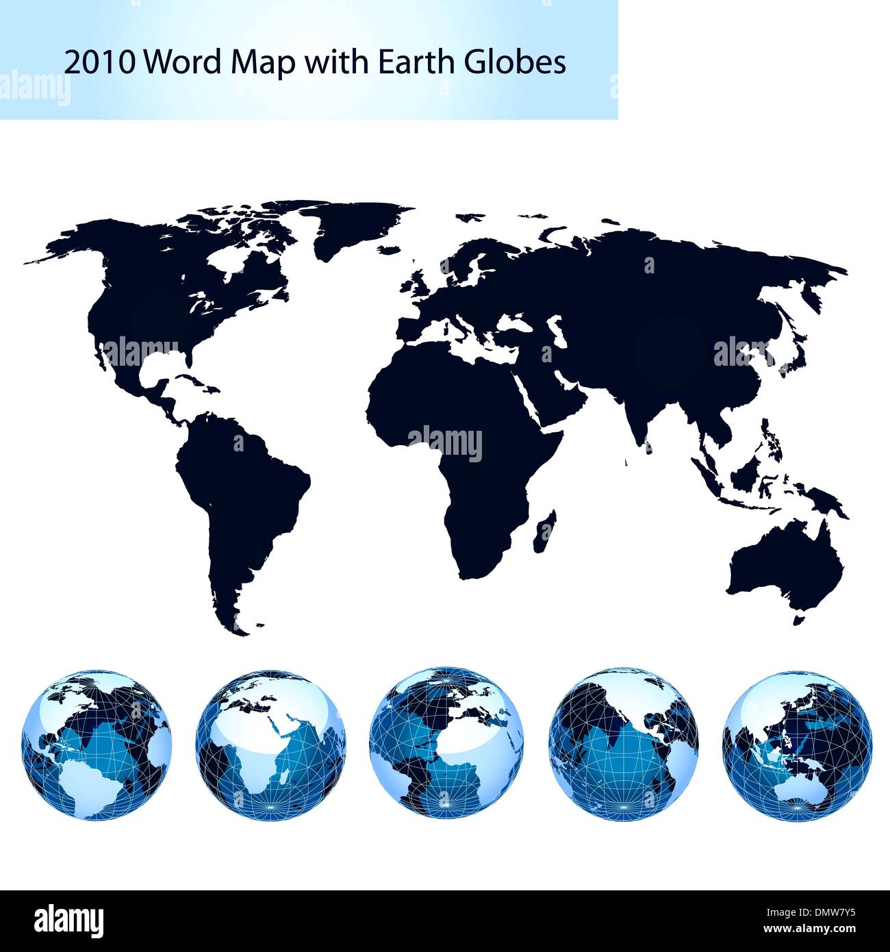 Modificabile mappa mondiale con terra globi blu scuro Illustrazione Vettoriale