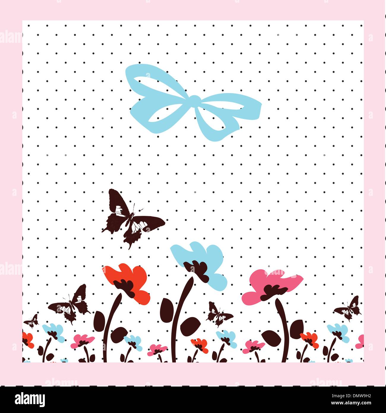 Carta con fiori e farfalle Illustrazione Vettoriale