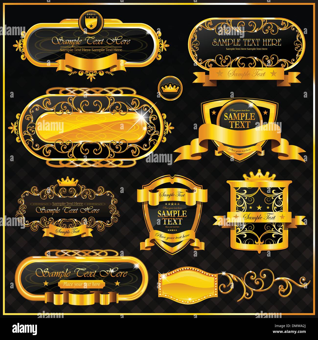 Decorativo oro ornata etichetta telaio Illustrazione Vettoriale