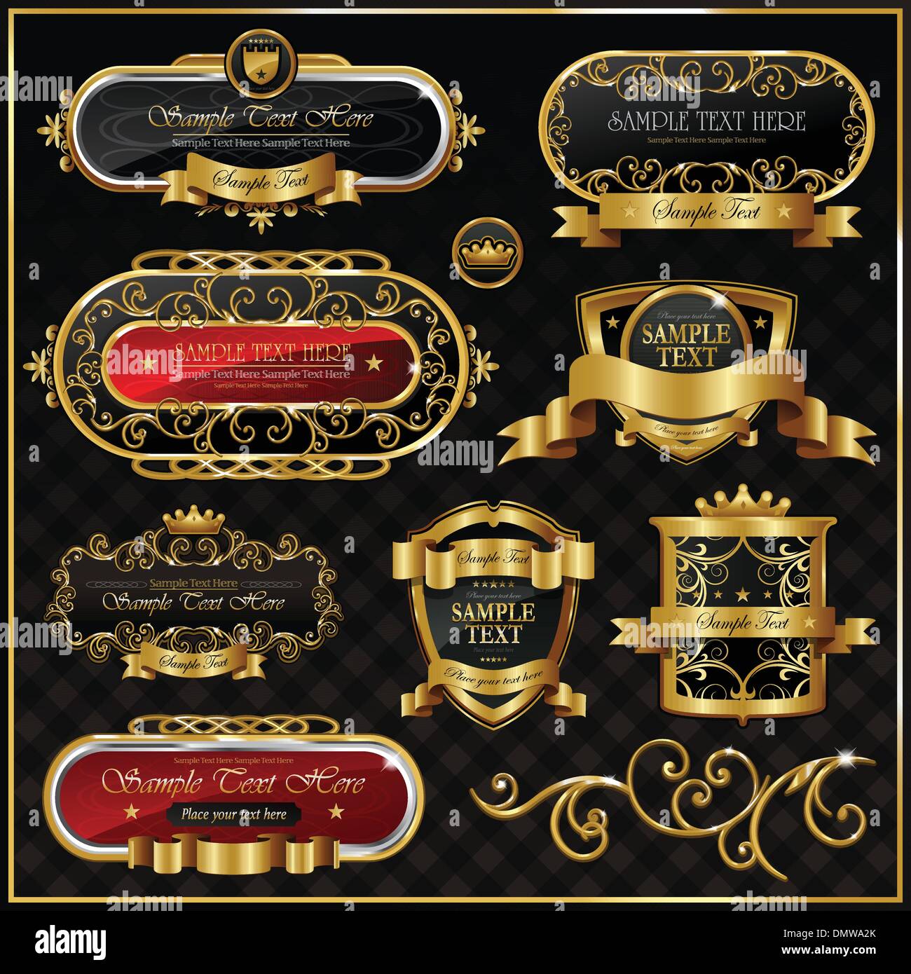 Decorativo oro ornata etichetta telaio Illustrazione Vettoriale