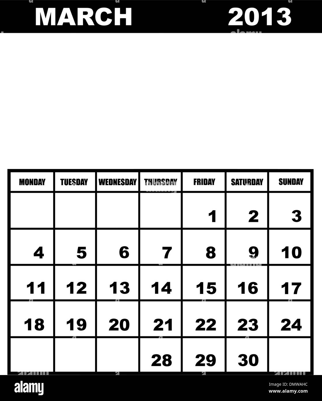 Calendario Marzo 2013 Illustrazione Vettoriale