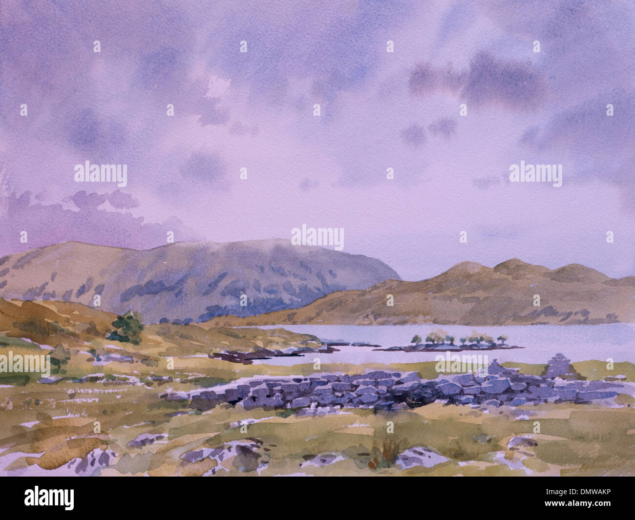 Loch Etive Highlands scozzesi paesaggio Scozia pittura ad acquerello Foto Stock