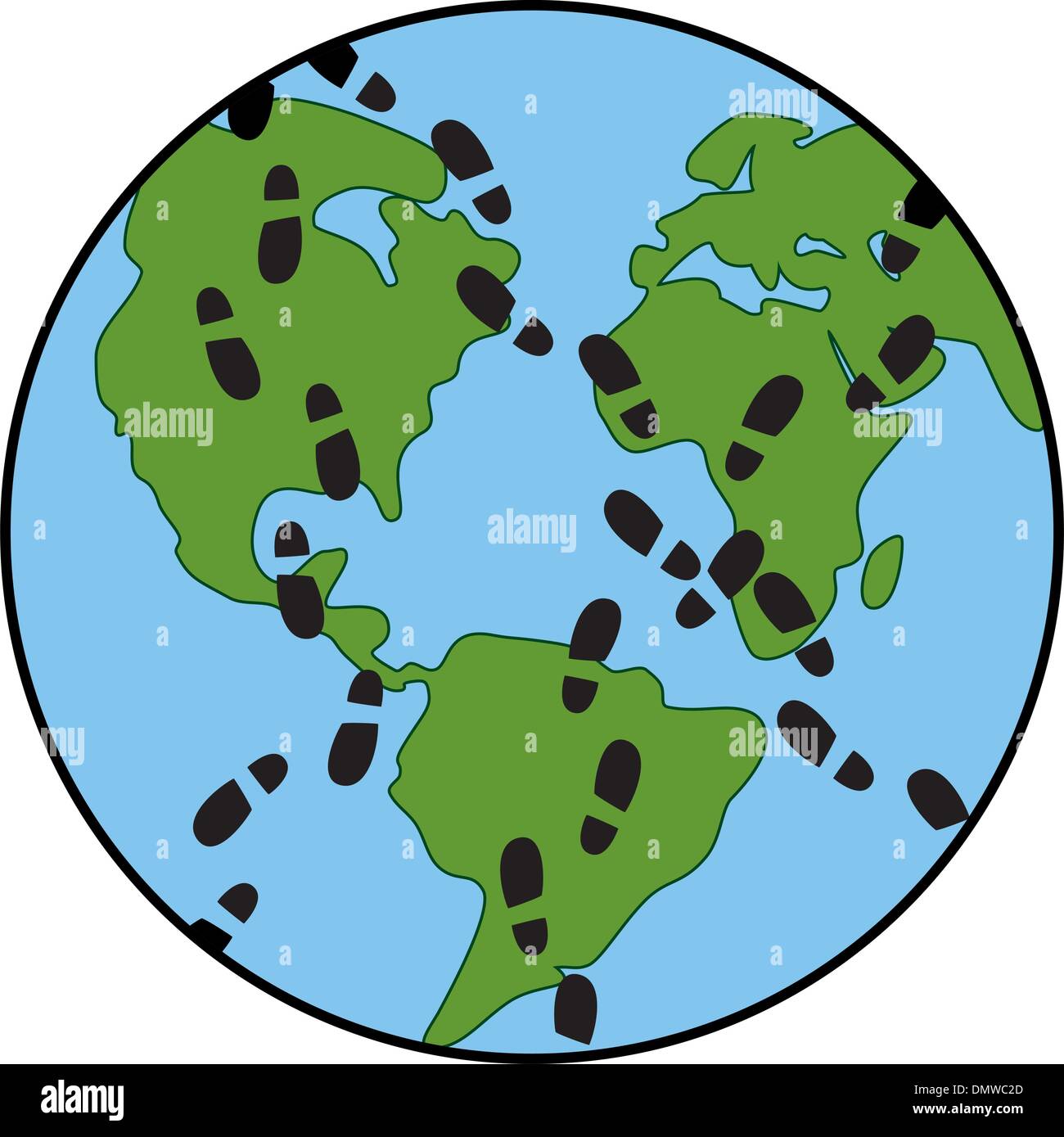 Concetto di vettore di footprint globale sulla terra ecologia Illustrazione Vettoriale